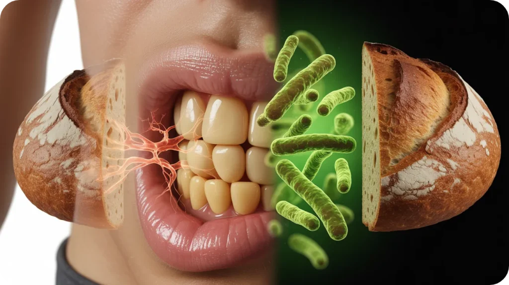 Comparaison entre des intestins soumis à la consommation d'un pain industriel comparé à des intestins qui reçoivent des nutriments sains d'un pain artisanal au levain
