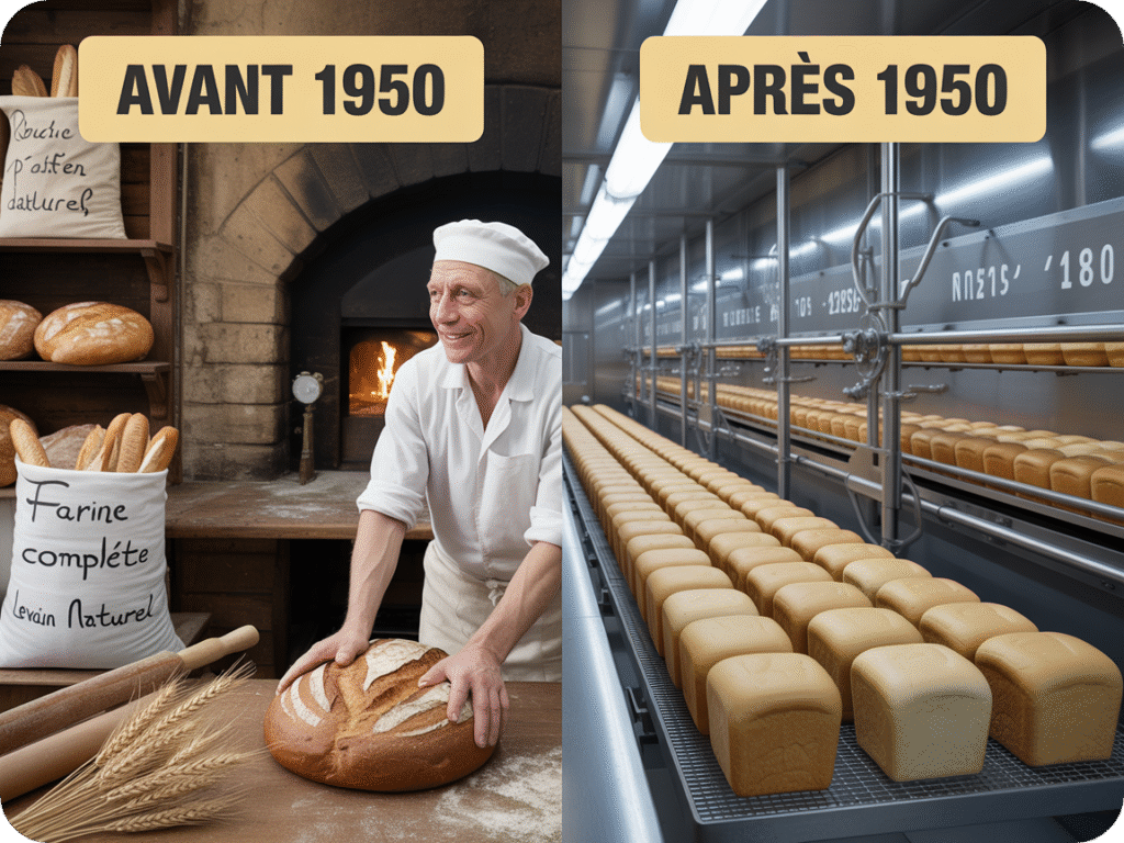 Image qui représente un boulanger artisanal en oppositoon d'une boulangerie industrielle 