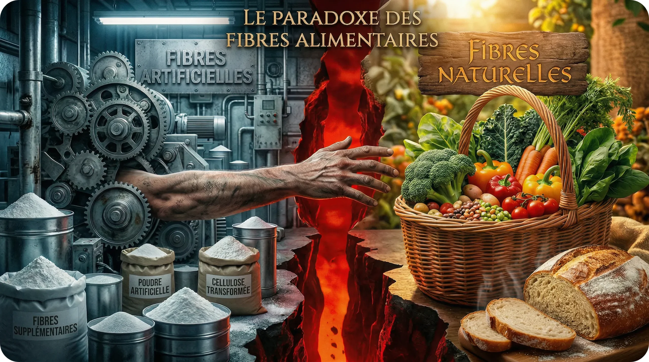 Comparaison entre des fibres synthétiques industrielles en poudre et des légumes frais de la matrice alimentaire.