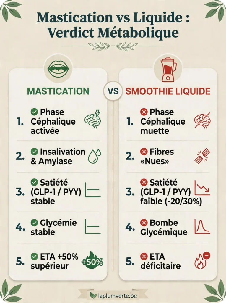 Tableau récapitulatif des bénéfices de la mastication sur les hormones GLP-1 et la glycémie