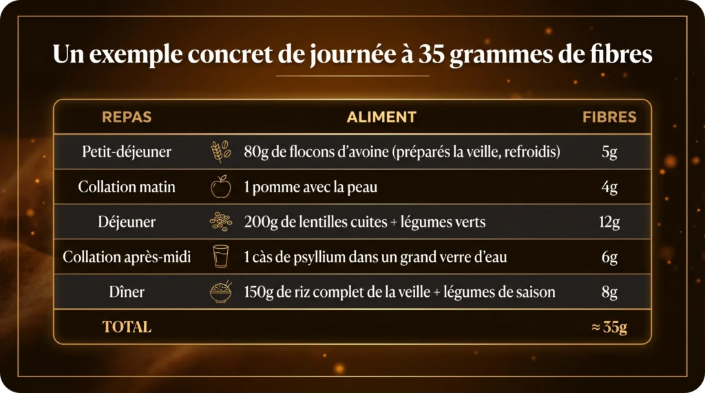 Exemple concret de menu journalier riche en fibres pour réguler le diabète