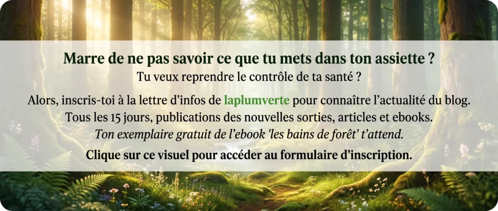 Bandeaux avec arrière plan forestier. Le message est une invitation à rejoindre la lettre d'information du blog de laplumverte.